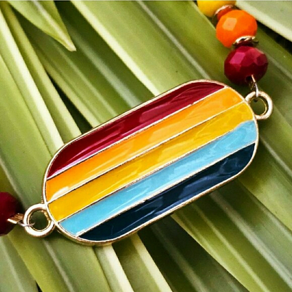 Multicolor Enamel Stripe Beaded Bracelet - Women Jewelry NWT! - Picture 5 of 6